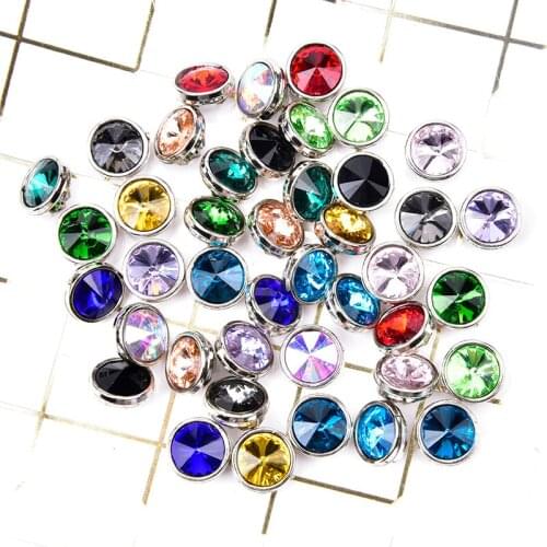 Non Claw Silver Base 10mm Satellite Round Shape Sew on Glass Crystal Stone Rhinestone Buckle Button DIY Clothing Accessories