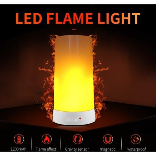 USB Powered Night Light Gravity Sensor Creative 3 Modes Flame Lights Portable Magnetic Adsorption Bar Lamp Call Service Light