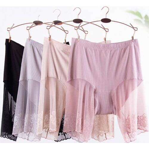 Women Seamless Safety Shorts Large Size Sexy Lace Thin Ribbed High Waist Cotton Shorts Under The Skirt Plus Size Pants Anti Rub