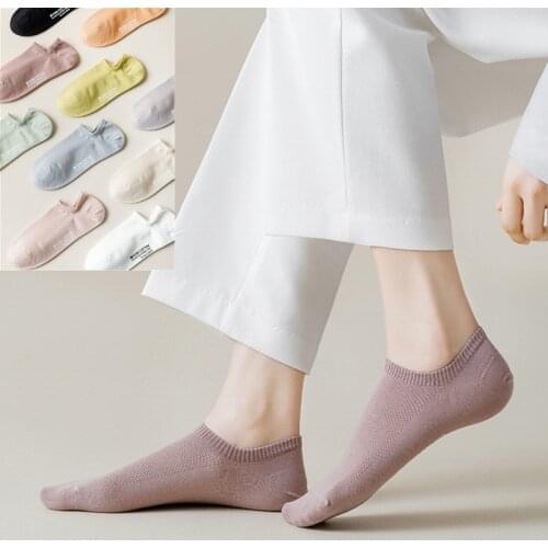 Women Socks 2021 Spring Summer Fashion Color Invisible Socks Cotton Women Fashion Ankle Socks Female Casual Breathable Mesh Sock