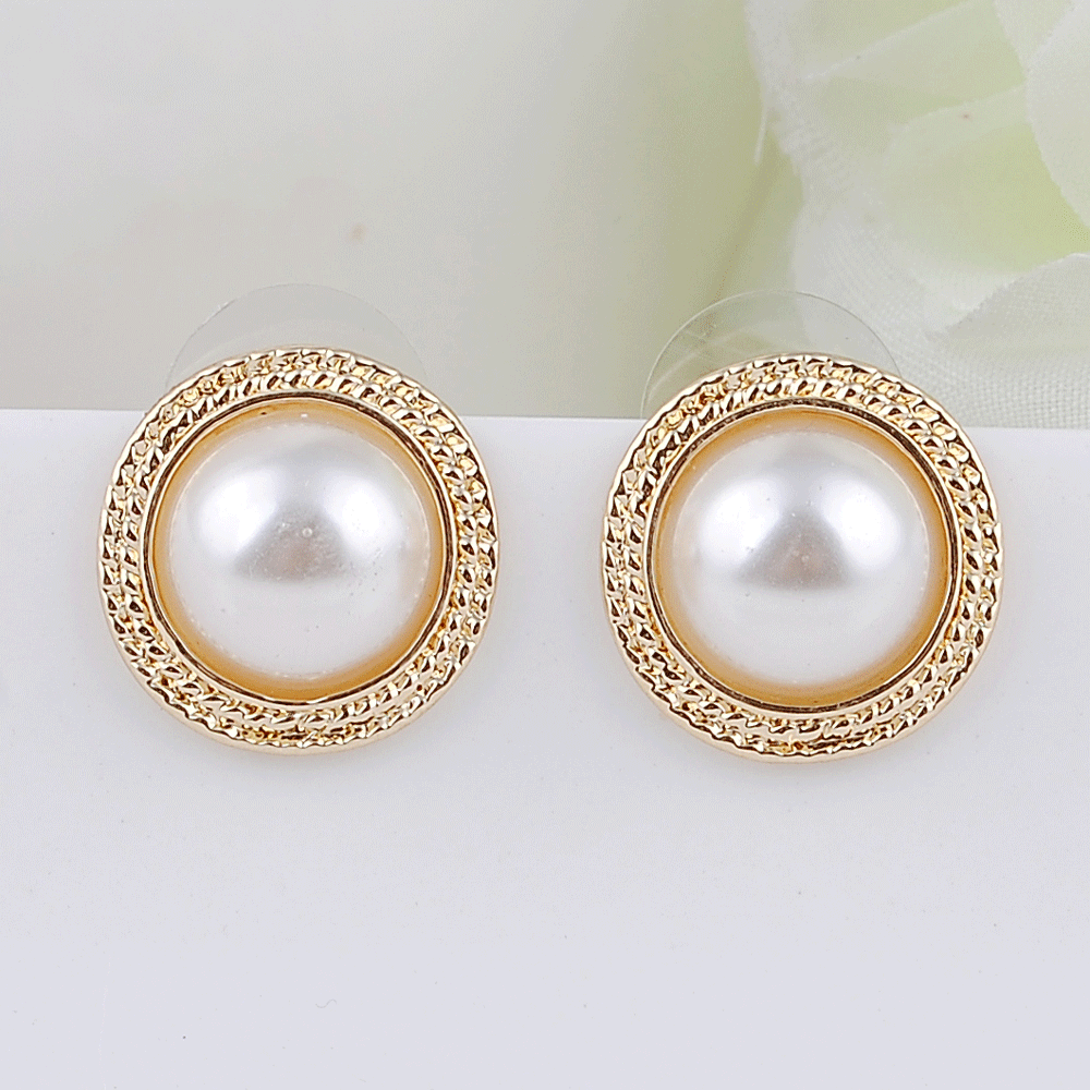 2020 Japan New Vintage Round Marble Opal Stone Big Stud Earrings For Women Fashion Temperament Simulated Pearl Brinco