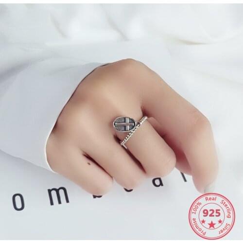 Korea Hot Style 925 Sterling Silver Ring Thai Silver Simple Retro Vintage Cross Pendant Ring Women Jewelry