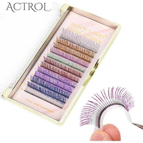 12 Strips Mix Colors Fashion Glitter Eyelash Extensions C Curl 0.15mm Shiny Colorful False Eyelash Individual Eyelashes