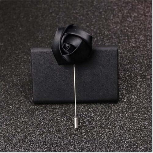20Pcs Black Best Man Groom Boutonniere Silk Satin Rose Flower buttonhole Wedding Party Prom Man Suit Corsage Pin Brooch