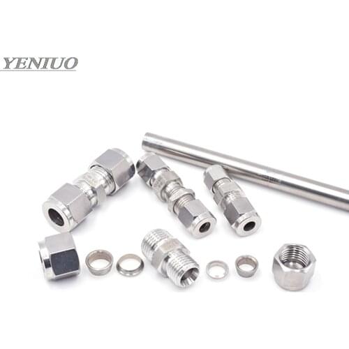 304 SS Stainless Steel 3 4 6 8 10 12mm 1/8" 1/4" 3/8" 1/2" OD Pipe Double Ferrule Tube Fitting Connector