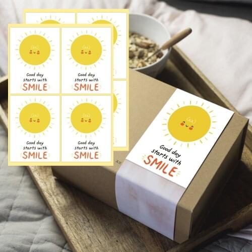 3X4cm Good Day Starts With Smile Stickers Seal Labels For Small Store Decor Label Cute Cartoons Stickers For Stationery Stickers