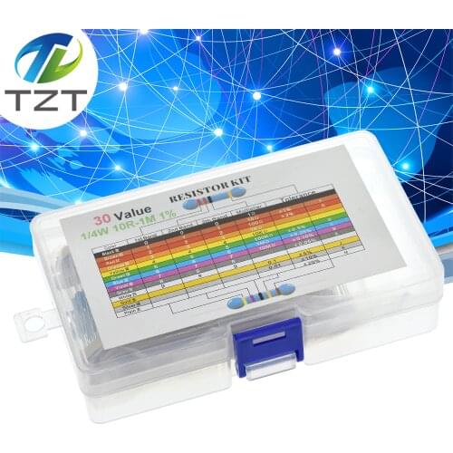 600PCS/LOT 1/4W Metal Film Resistor Kit 1% Resistor Assorted Kit Set 10 -1M Ohm hm Resistance Pack 30 Values each 20 pcs