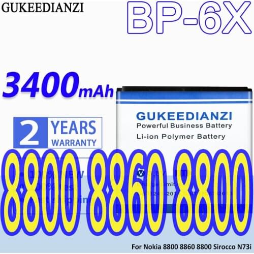 GUKEEDIANZI Mobile Phone Battery For Nokia 8800 8860 8800 Sirocco N73i Replacement Battery BP 6X BP-6X 3200mAh