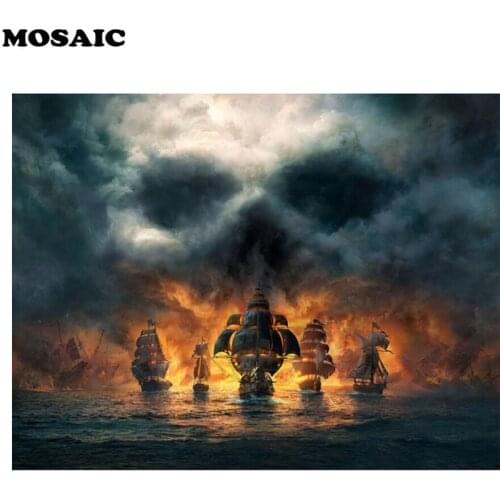 Diamond Embroidery 5D DIY Flower Diamond Painting Skull Sailboat on the sea Picture Of Rhinestone Full Square Mosaic Home Decor