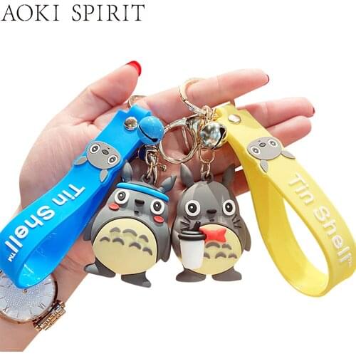 Cute Totoro Animal Keychain PVC Cartoon Japanese Anime Doll Childrens Toy Metal Jewelry Keyring Phone Knapsack Pendant Gift