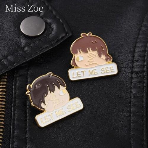 Let Me See Enamel Pins Girl And Boy Grimace Lapel Pins Cartoon Badges Brooches Bag Hat Accessories Women Couples Student Jewelry