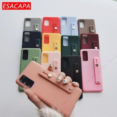 Candy Color Wrist Strap Stand Phone Case For Samsung S21 S20 Ultra Soft Silicone Holder Cover For Samsung A02 A32 5G A72 M31 S