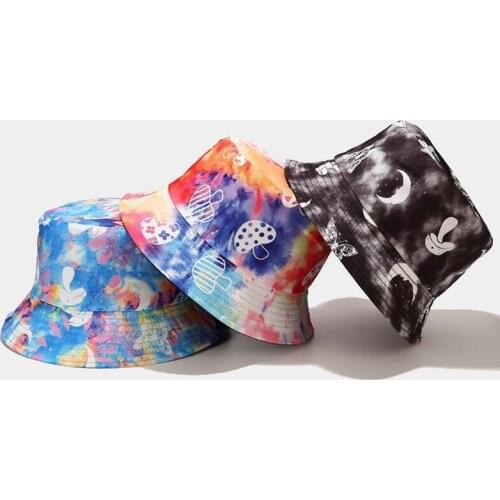 Women Reversible Bucket Cap Mushroom Pattern Men Fisherman Hat Daily Activity Trendy Sun Protection Foldable Color Hats