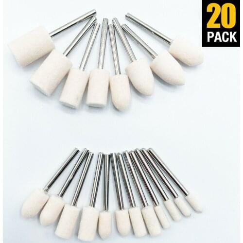 20PCS Wool Felt Mandrel Mounted Grinding Polishing Bit for Rotary Tool 1/8"Shank