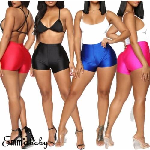Hirigin Women Stretch Yoga Shorts Elastic Waist Leggings Workout Fitness Sports Hot Skinny Shorts Beach Swimwear 4 Colors