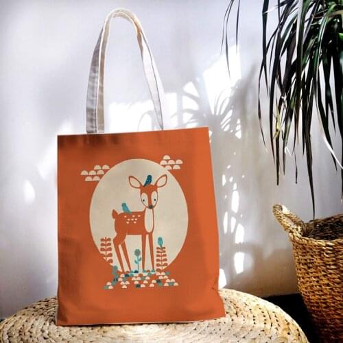 Personality Fawn Colour Nature Handbag Tote Cotton Bag Wholesale Custom Canvas Green Shopping Shoulder Bag Tote Bags Canvas Bags
