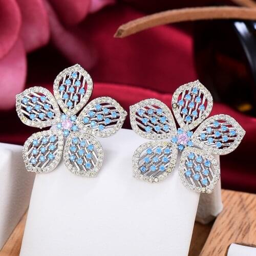 JIMBORA Romantic Luxury Sun Flower Pendant Earrings For Women Wedding Cubic Zircon CZ Engagement Indian earrings for women