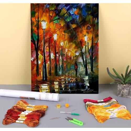 Oil Painting Style Alley Printed Fabric 11CT Cross-Stitch DIY Embroidery Set DMC Threads Handmade Sewing Craft Different