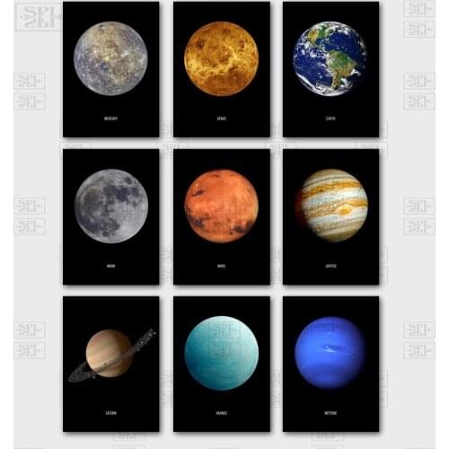 Canvas Painting Solar System Planet Print Posters Earth Venus Moon Mars Saturn Uranus Wall Art Picture for Living Room Decor