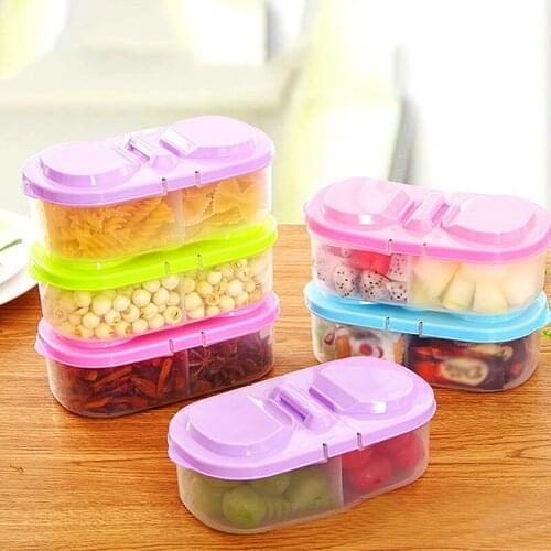 Double-grid Food Storage Container Plastic Kitchen Refrigerator Spice Snacks Box Multigrain Storage Tank Transparent Sealed Cans