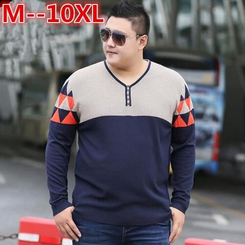 10XL 8XL 6XL 5XL 4XL Male MenS Fashion Mixed Colors Sweater Men Leisure Loose Pull Homme V-Neck Long-Sleeved Sweater Solid
