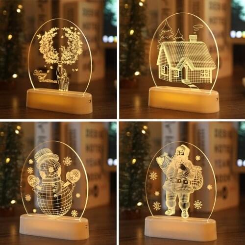 Santa Claus Acrylic 3D Night Lamp for Kids Bedroom Decor Night Light Christmas Garland Gift Xmas USB Battery Powered Night Light