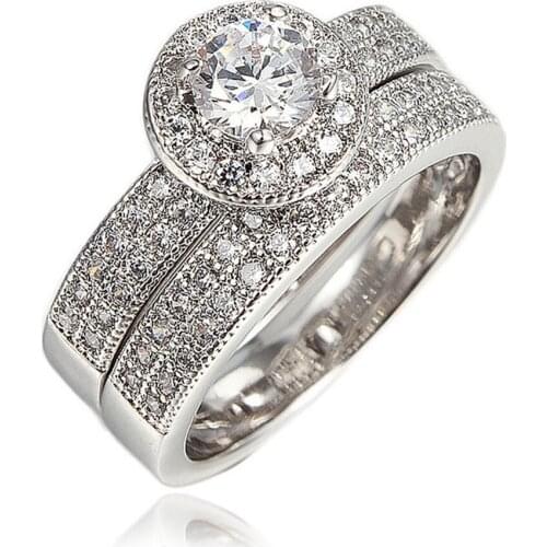 Engagement Ring Set White Gold Filled Sparkling Bridal Womens Rings