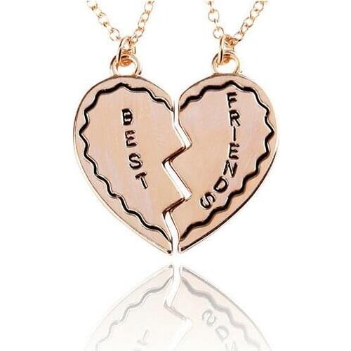 One set fashion alloy gold color heart charms with "best friends" letters pendant short necklace xy333