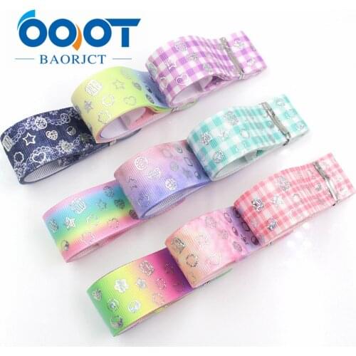 OOOT BAORJCT I-19326-808,10yards 25mm laser Silver geometric Printed grosgrain ribbon DIY handmade headdres wedding gift wrap