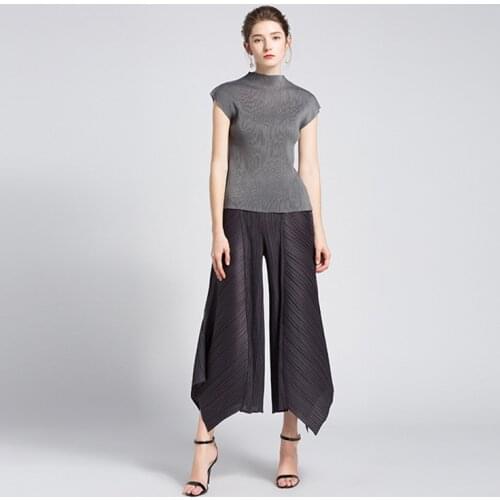 Autumn Women Harem Pants Miyake Pleated Black Irregular Lace up Trousers Plus size casual Baggy High Waist Pants2145