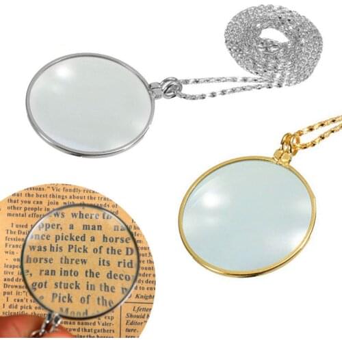 5X Magnifying Glass Pendant Necklace Glass Lens Alloy Necklace for Convenient Reading for Women Men XIN-Shipping