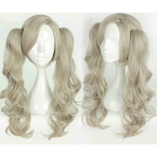 P5 Persona 5 Anne Takamaki Long Curly Linen Cosplay Costume Wig With Ponytails Heat Resistant Synthetic Hair Wigs + Wig Cap