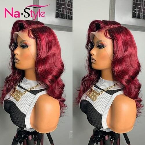 Colored Human Hair Wig For Black Women Burgundy Lace Wig Body Wave Wig Pre Plucked With Baby Hair T Part Remy Hair 150 Density