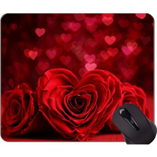 Rectangle Mouse Pad,Valentines day defocused rose red flower -Stitched Edges