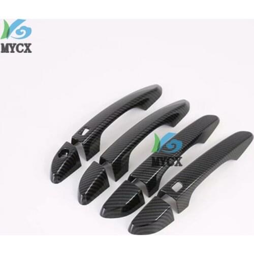 For Hyundai Tucson 2019 2020 8PCS Carbon fiber Car Side Wing Door Handle With Smart Key Hole Cover Trim Accessories ABS