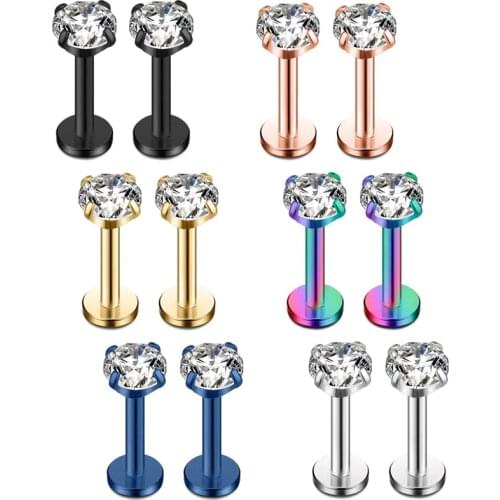 16G 2mm 3mm 4mm Clear Cubic Zirconia Labret Monroe Lip Ring Tragus Helix Earring Stud Barbell Piercing Jewelry Bar Length