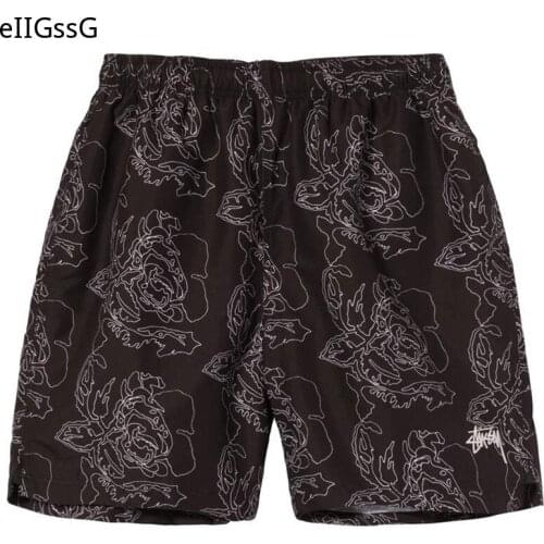 Trendy New Style Rose Design Casual Shorts Street Hip-hop Fitness Polyester Quick-drying Breathable Embroidery Mens Shorts