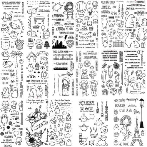 Cute Pig Bear Chick Cat Tiger Parrot Penguin Boys Girls Clear Stamps and Dies for for Scrapbooking Embossing Card Craft Make