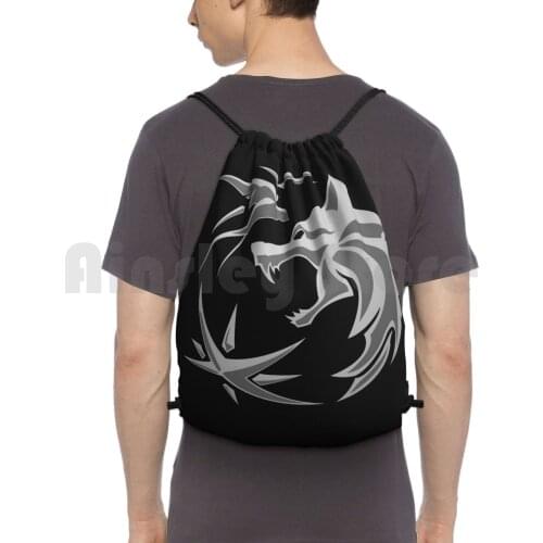 The Symbol From Netflix Series Backpack Drawstring Bag Riding Climbing Gym Bag The Geralt Ciri Yennefer Wolf White Wolf