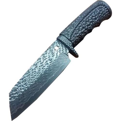 Damascus vG10 steel folding forging 76 layers of beautiful texture Samurai 60 HRC Handmade hunting straight knife leather sheath