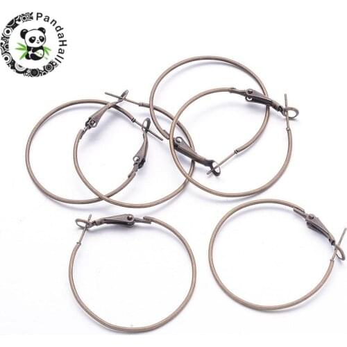 Antique Bronze Wine Glass Charm Ring Iron Hoop Earrings, Nickel Free, 35mm in diameter, 1mm thick