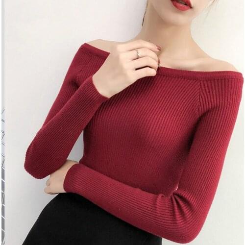 Sueter mujer invierno2019 blusa de frio feminina mulheres suEteres e pulOveres de Slash pescoCo roupas de inverno