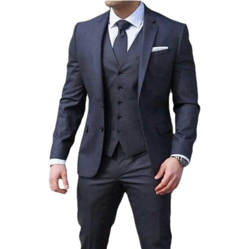 Navy Blue Blazer 3 Piece Formal Men Suits ( Jacket Pants Vest ) Terno Business Slim Fit Tuxedo Costume Homme Mariage Custom