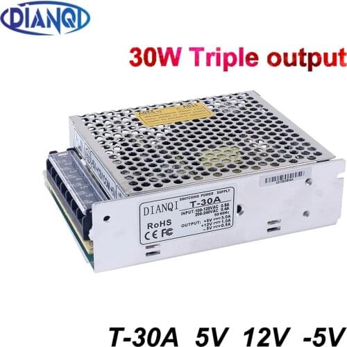 Triple output power supply 30w 5V 3a, 12V 1a, -5V 0.5a power suply T-30A ac dc converter good quality