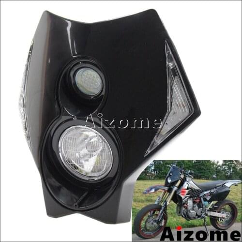 Motorcycle Black Headlight Fairing Supermoto Headlamp w/ LED Turn Signal Lamp For Suzuki Honda CR RMZ DR KLX 250 CRF450 DRZ400