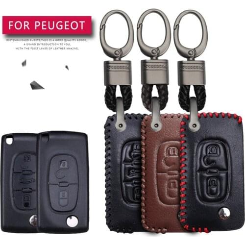 For Peugeot 2017 2018 407 206 207 308 107 3008 2008 106 Partner Car Key Protection Shell Key Case Cover Leather Key Ring Shell