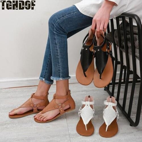 Large size womens sandals 2021 new shoes retro Bohemia Woven flat bottom Roman sandals