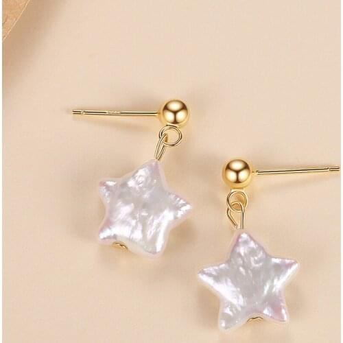 ELESHE Dainty Star Pearl 18K Gold Plated Dangle Earrings For Woman 925 Sterling Silver Stud Earrings Fashion Jewelry Wholesale
