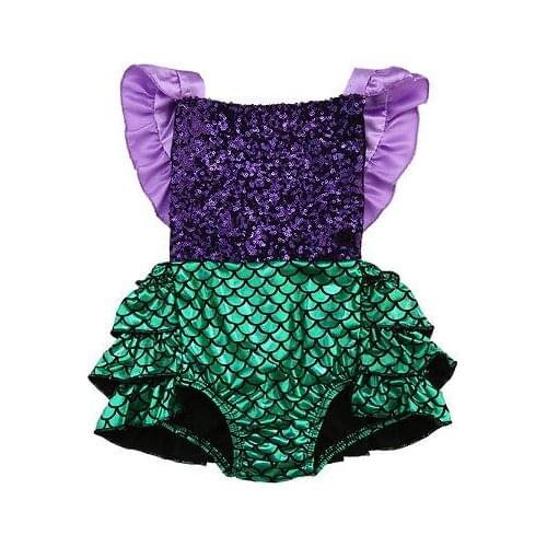 Baby Girl Sequins Little Mermaid Bodysuit Jumpsuit Outfit Sunsuit Clothes Costume