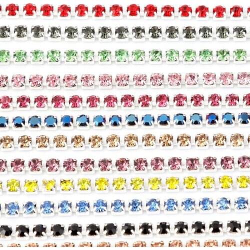 10yards/lot 2.5 mm color crystal Intensive diamond chain silver metal base DIY Bling materials encryption claw chain decoration